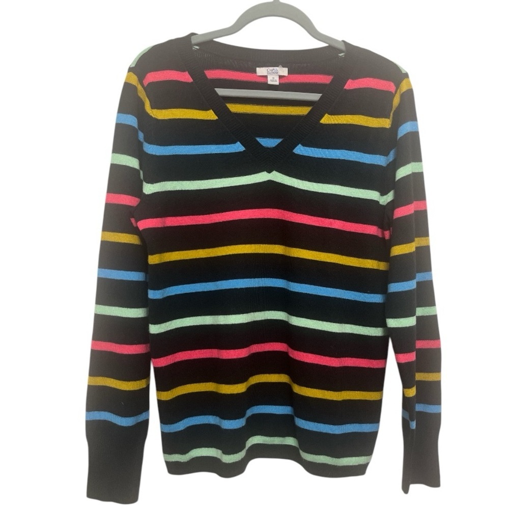 Croft & Barrow Soft V-neck Sweater‎ Black Striped Pullover Size Medium